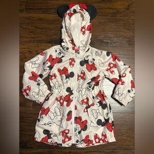 Disney Minnie Mouse Red and Black Print Jacket Girls Size 6 Bow & Ears On Hood